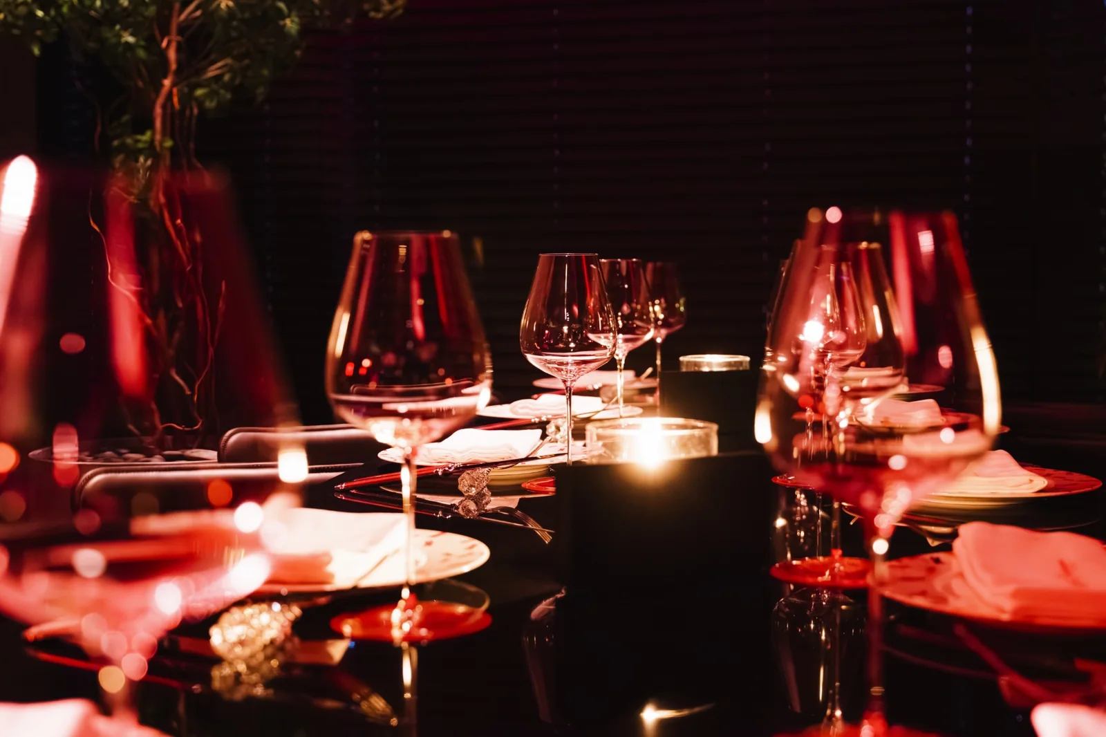 A candlelit table setting
